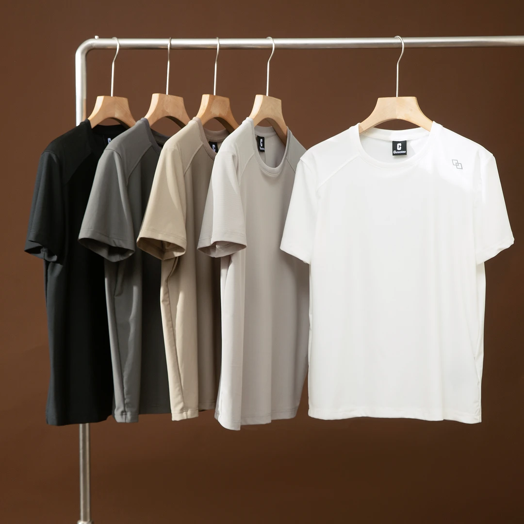 外贸单！男士速干短袖T恤运动百搭透气简约纯色圆领夏季短袖T恤