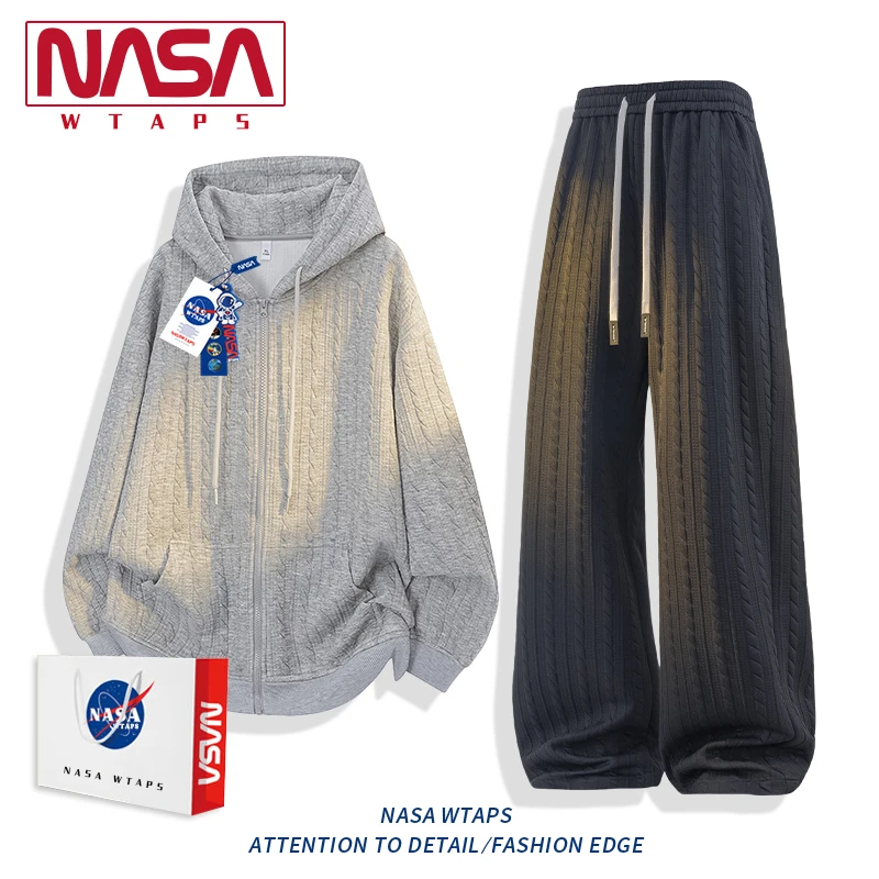 NASA WTAPS美式连帽开衫卫衣男款春秋季新款慵懒风休闲穿搭一整套