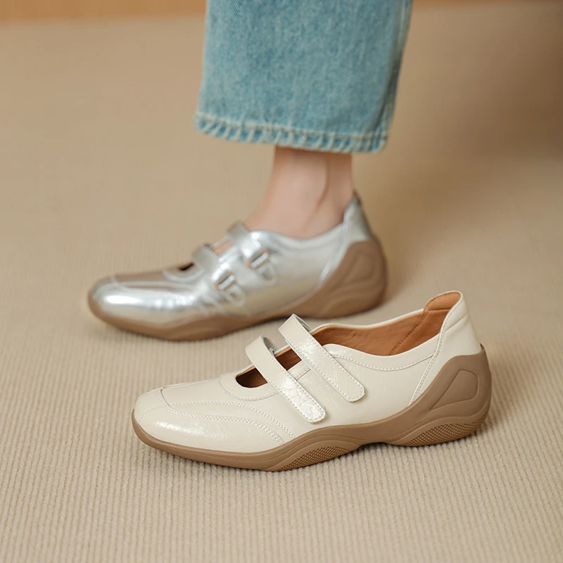 不累脚手工女鞋3cm~一字式扣带厚底浅口单鞋法式玛丽珍鞋早春新款