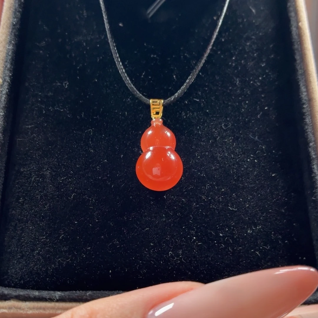 南红玛瑙18K金镶嵌吊坠原矿保山南红杨柳冰粉宝葫芦