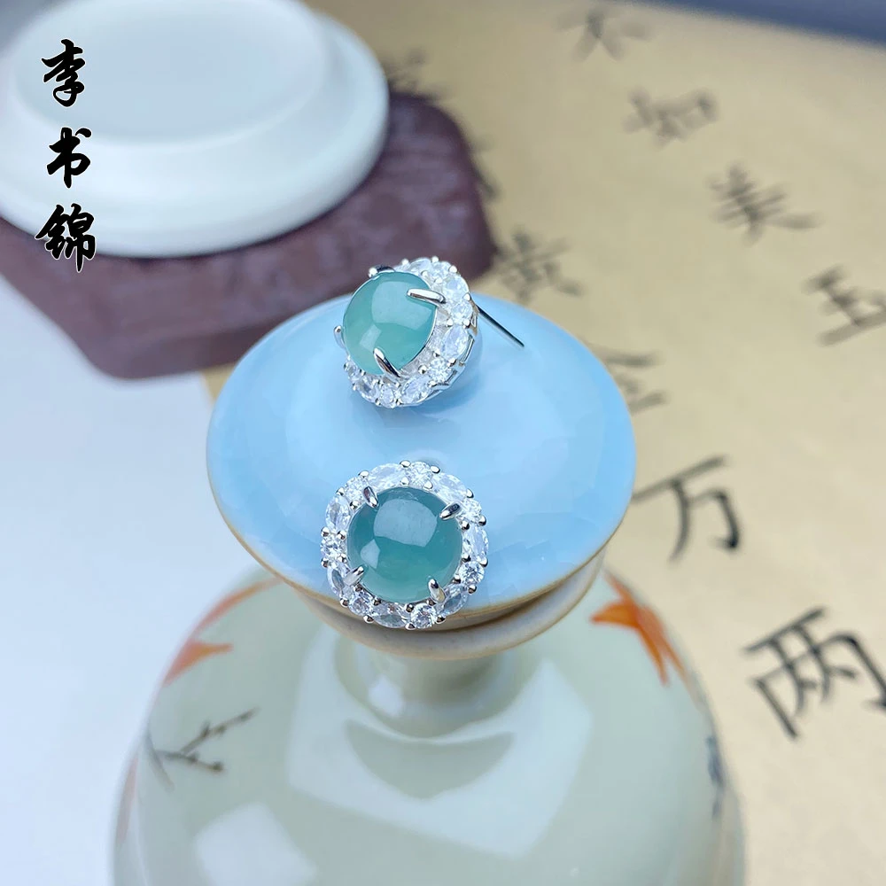 李书锦翡翠蓝水圆珠耳钉 BY A323 203 28 单个 多样性发货