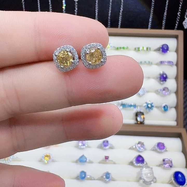 银S925镶嵌耳饰黄晶
