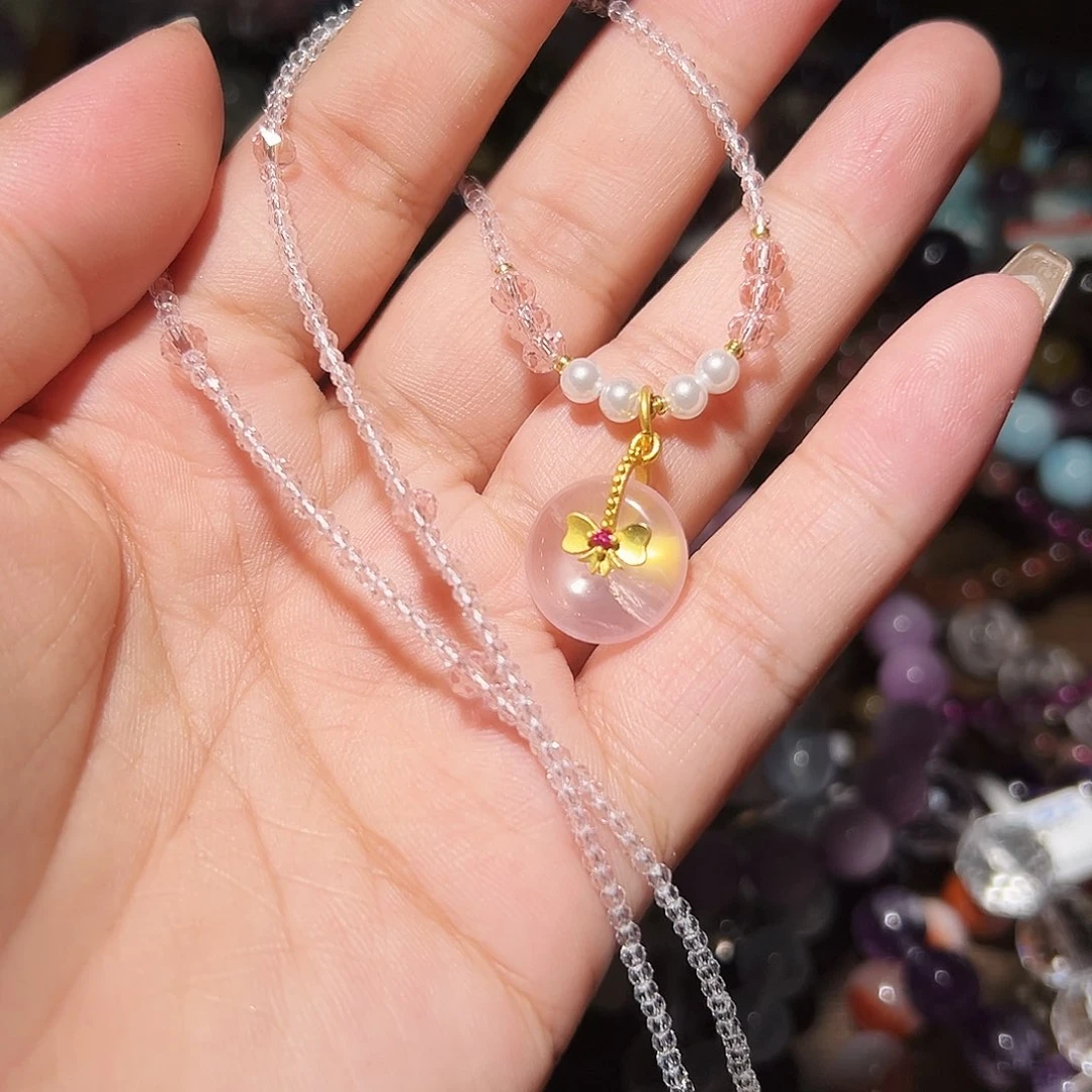 水晶手链未镶嵌粉水晶平安扣锁骨链