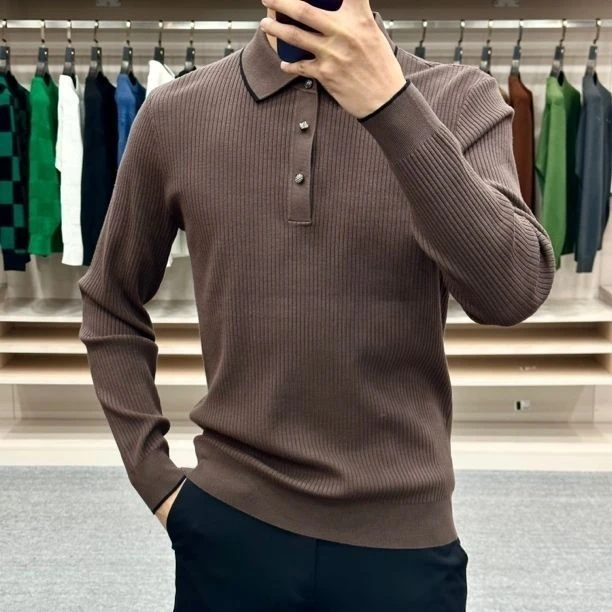 秋冬季高品质男士上衣针织polo衫休闲商务时尚百搭修身男打底毛衣