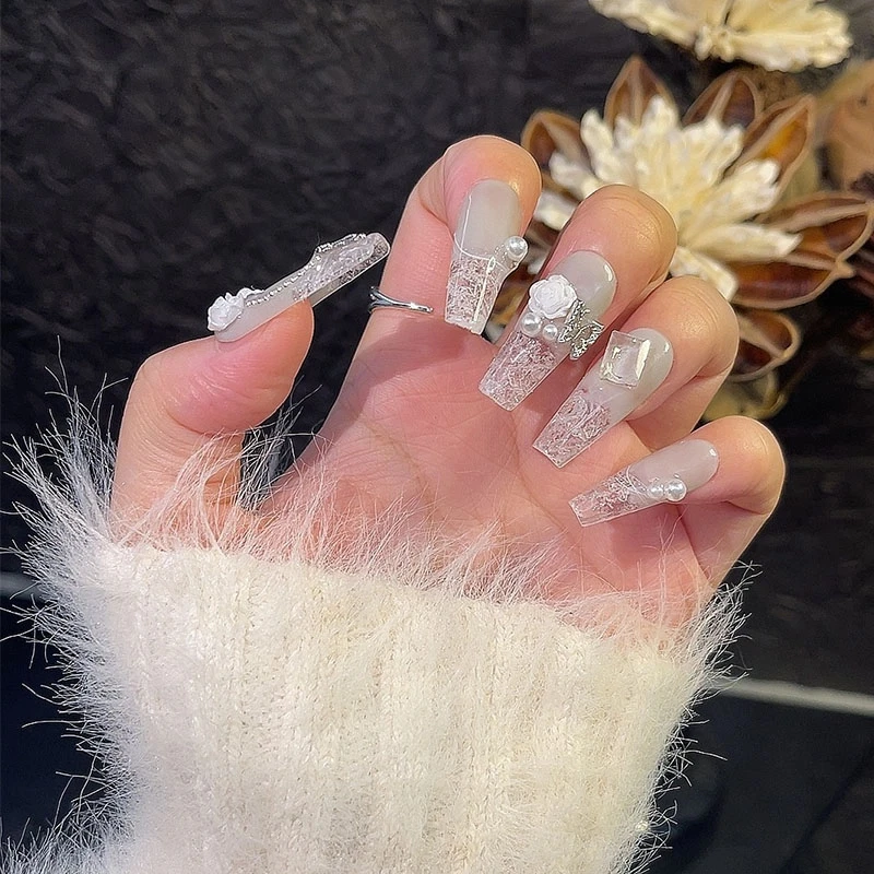 【繁花冰冰】六朵云-纯手工长T美甲重工纯手工穿戴甲片