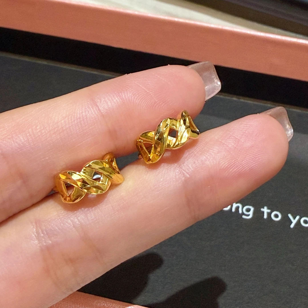 925银耳饰  重工车花环环相扣女款金色气质耳扣 X033