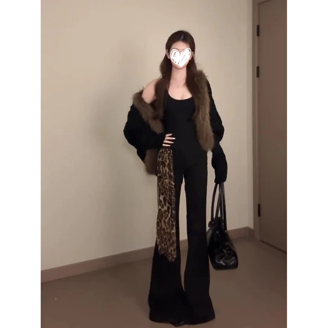 高级感气质宽松毛毛领蝙蝠袖针织开衫外套女秋冬季百搭休闲微喇裤