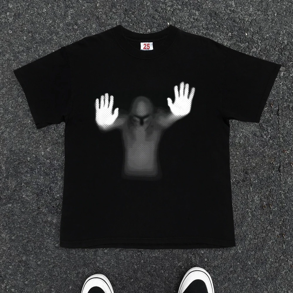 100%纯棉320克重磅T恤日常宽松型学生半袖常规上衣圆领夏季印花