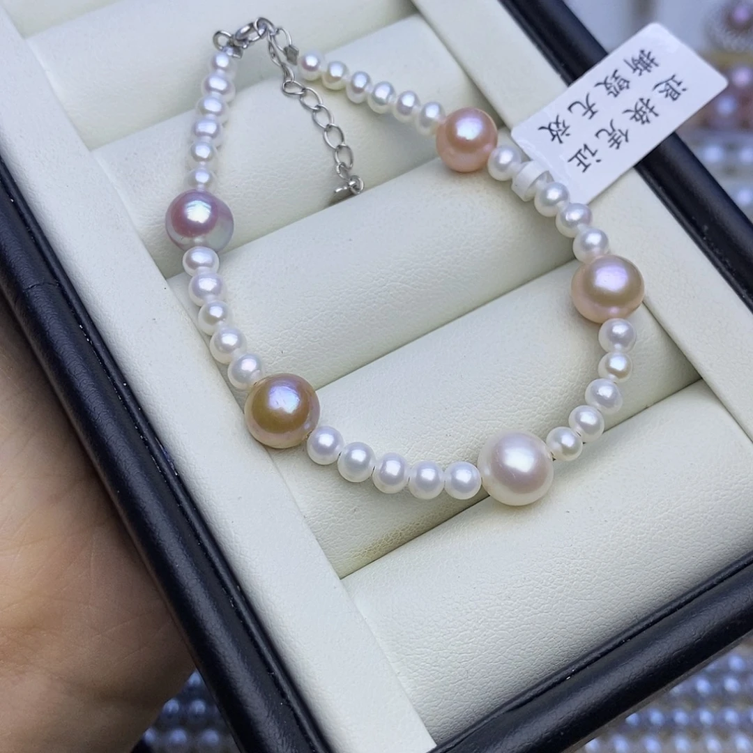 银S925镶嵌淡水珍珠项链4m 8m 手链