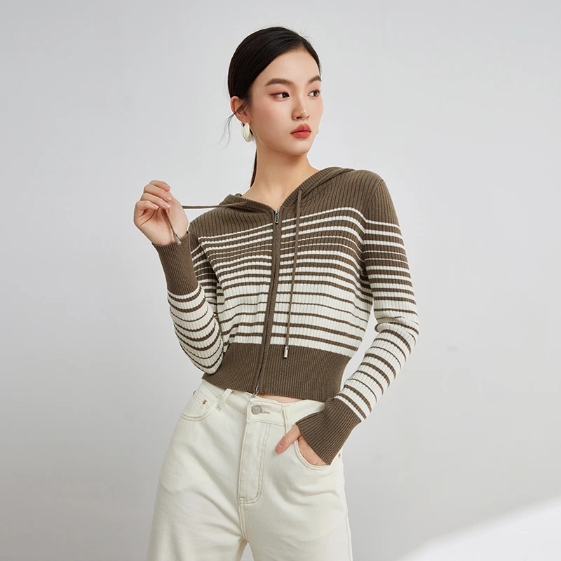 【丽公主专属】MOFAN摩凡秋新款绿条纹毛针织衫MDE373116