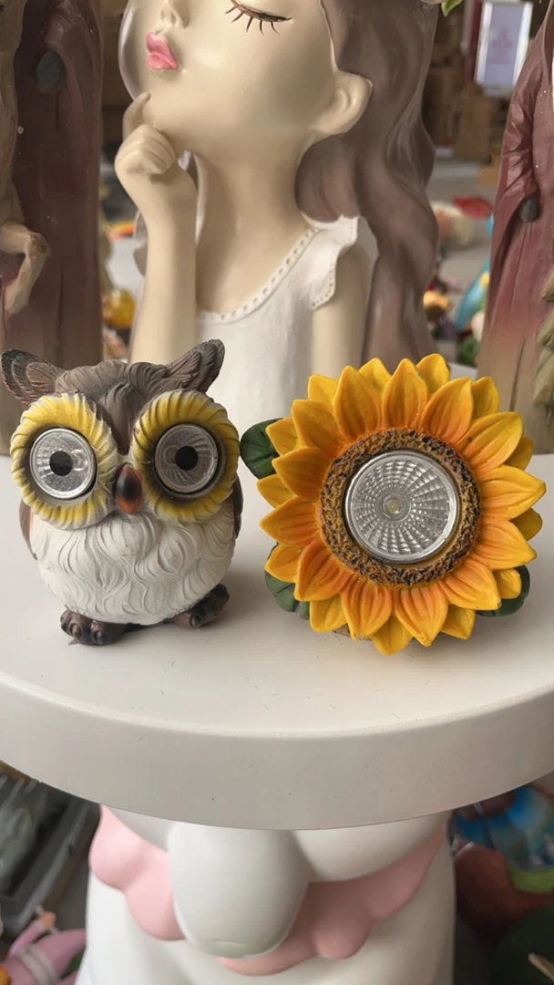 太阳能猫头鹰 向日葵摆件