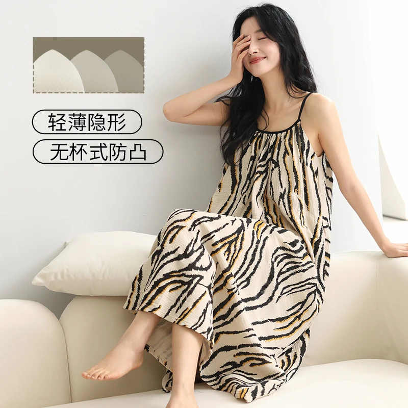 福虞带胸垫睡裙女夏季棉质吊带连衣裙2025年新款少女士小性感睡衣