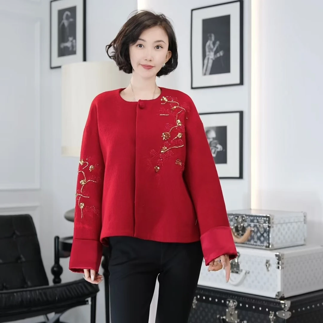 Betty Bairn【华年瑞象】新年系列羊毛刺绣毛呢外套24B-BW7623