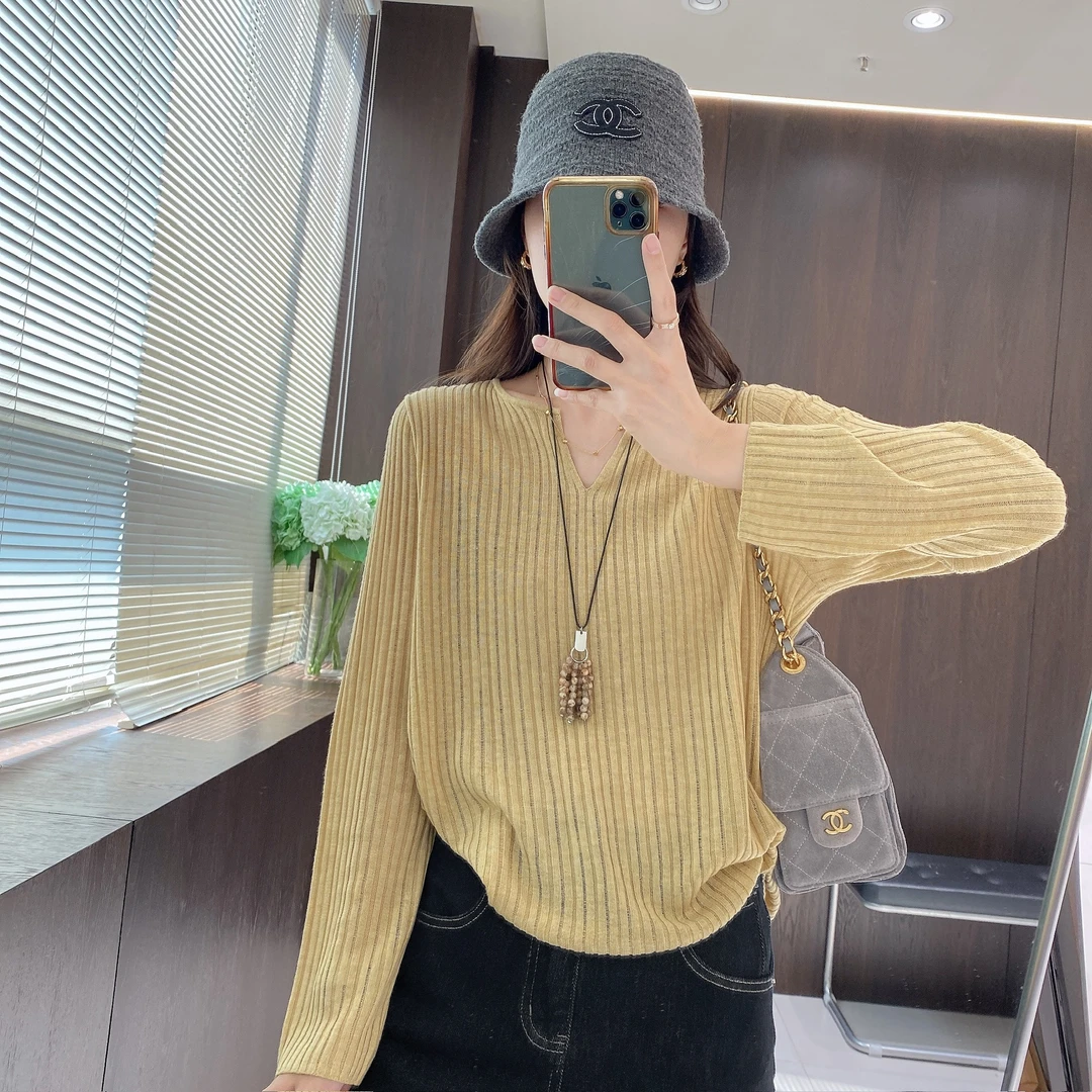 IMFLY金小金自制女装 针织衫DYW9612韩系早秋轻熟风针织V领上衣