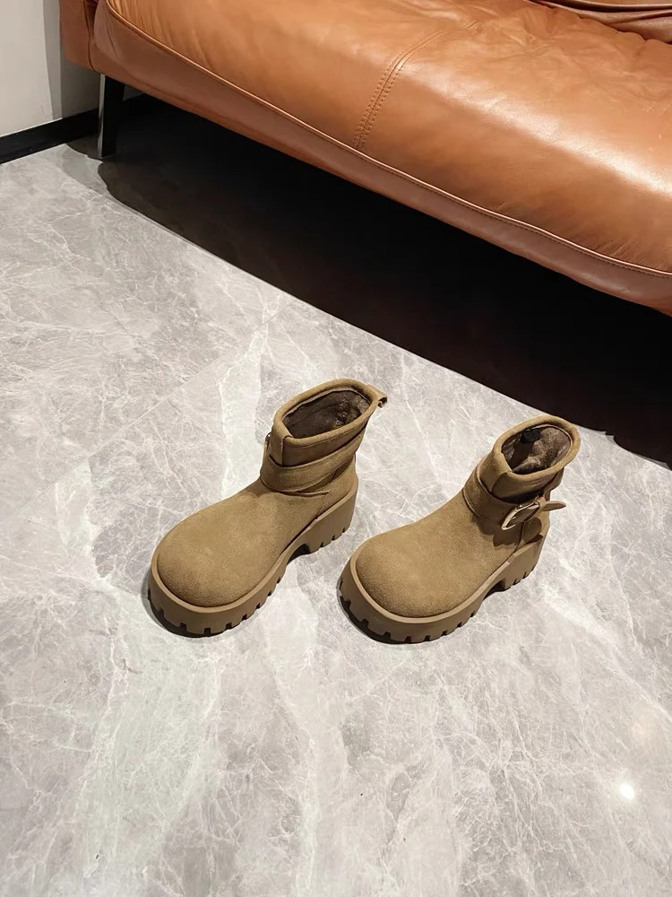 628-1厚底增高大头马丁靴女新款短筒骑士靴女短靴