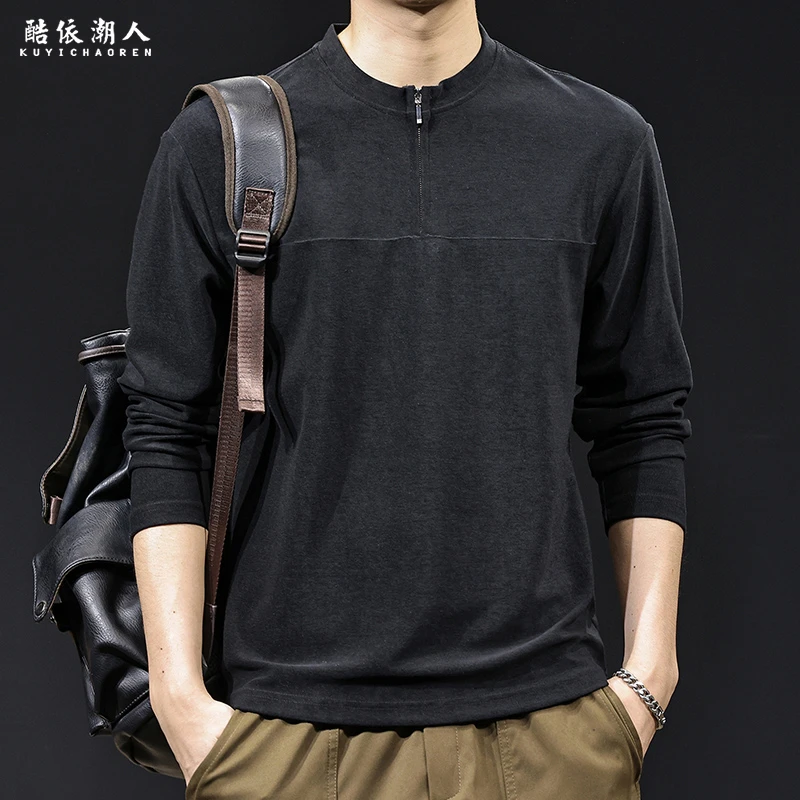 莱赛尔亲肤柔软长袖t恤男2025新款春秋款潮牌休闲圆领打底衫内搭