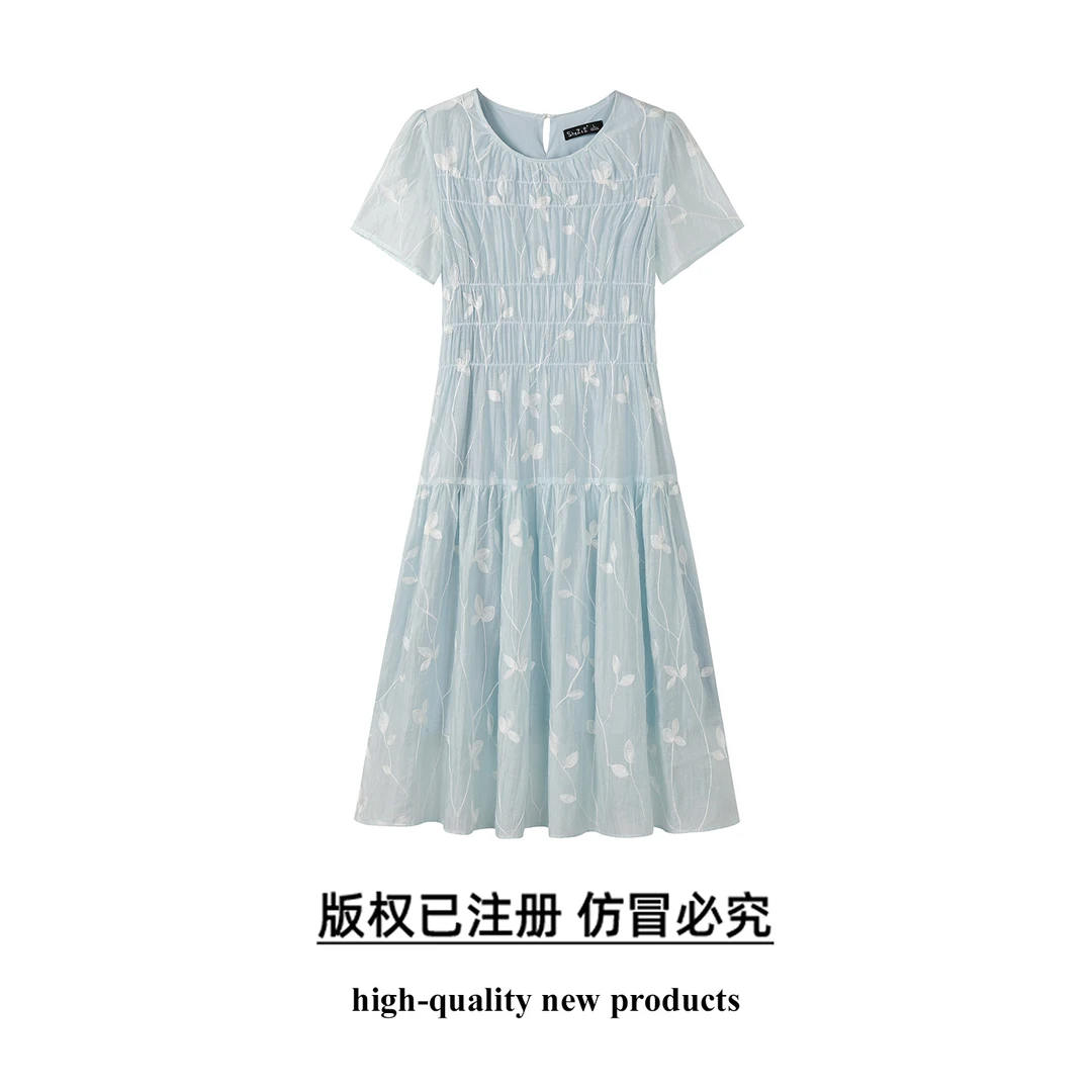 奢姿大码女装2025夏季圆领气质简约连衣裙胖妹妹植物花卉时尚裙子