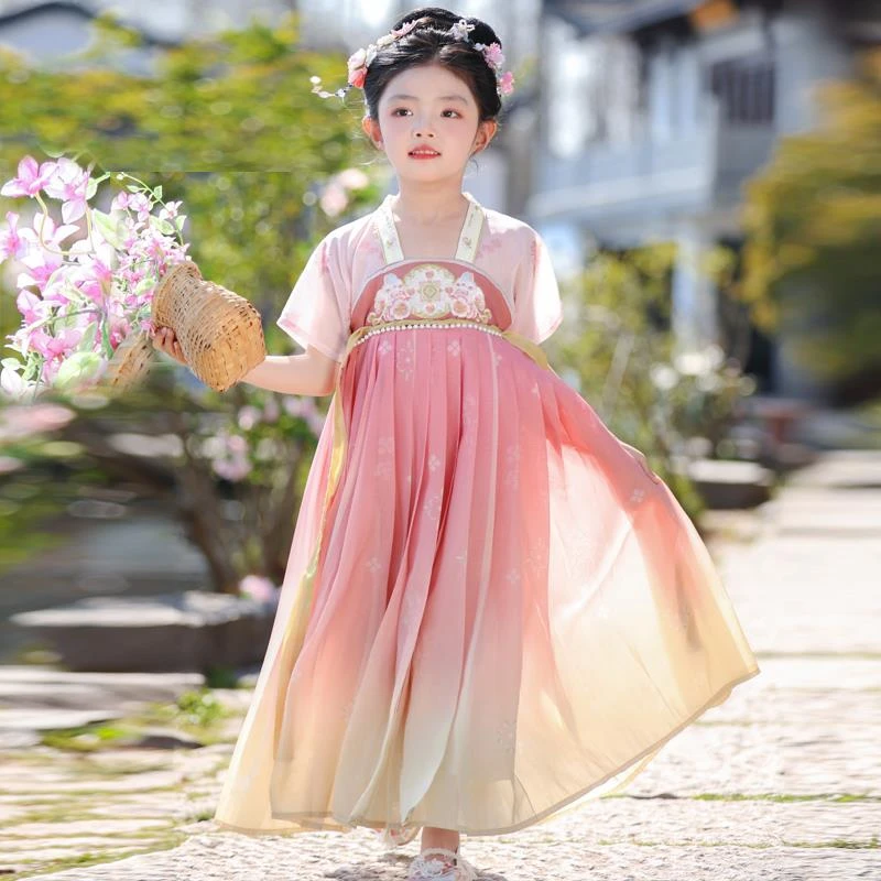 汉服女童夏季2025新款儿童古装超仙中国风连衣裙小女孩飘逸表演服
