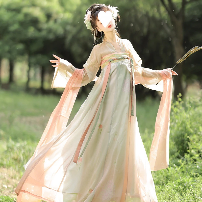 汉唐华韵汉服女唐制齐胸破裙刺绣印花夏季日常款厂家直销速卖通