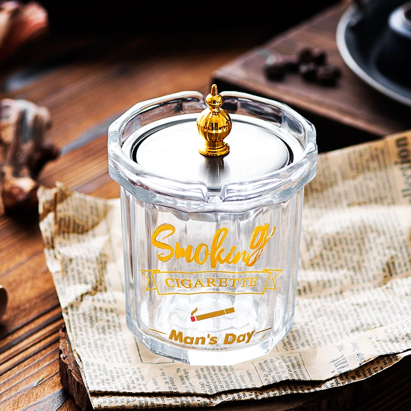 玻璃烟灰缸防飞灰创意家用客厅轻奢高级感办公室防风烟缸带盖宿舍