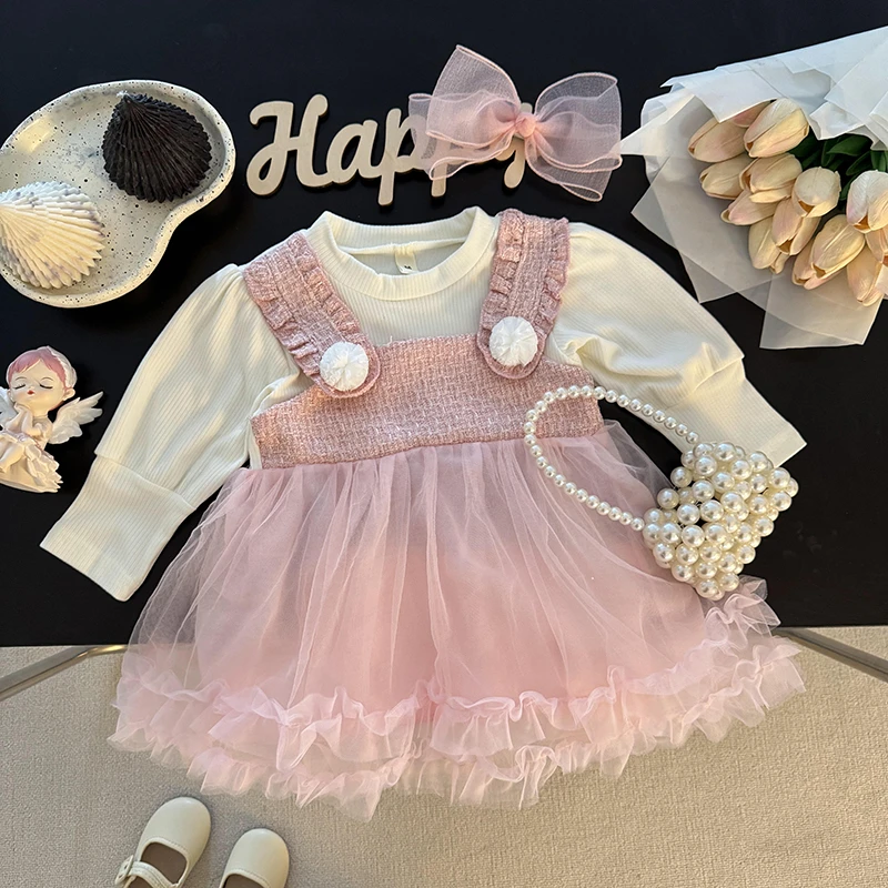 童装女童2025新款春装女宝宝长袖公主裙小童韩版假两件连衣裙裙子