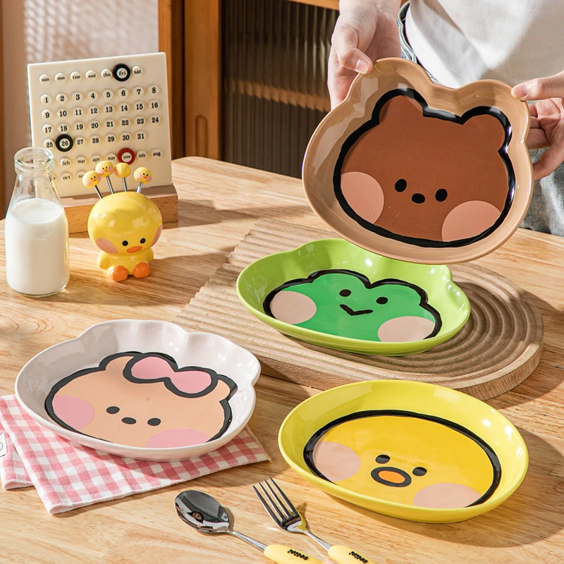 《直播专属》布朗熊minini造型盘陶瓷家用高颜值牛排盘儿童餐盘创意