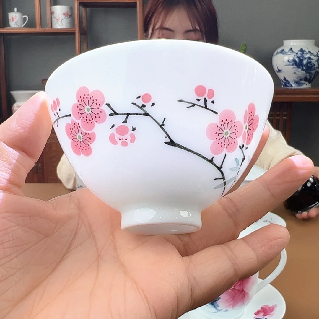 翠竹红梅鸡心杯杯