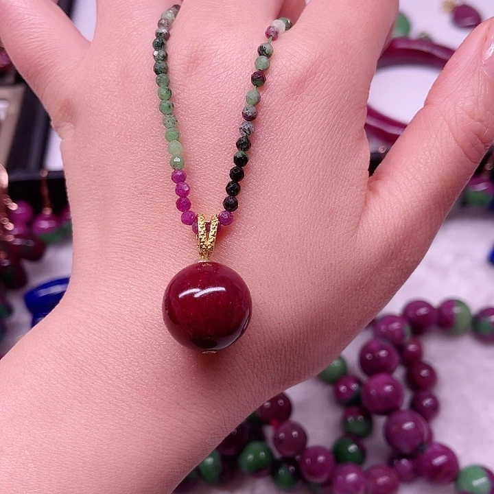 红宝石吊坠银S925镶嵌