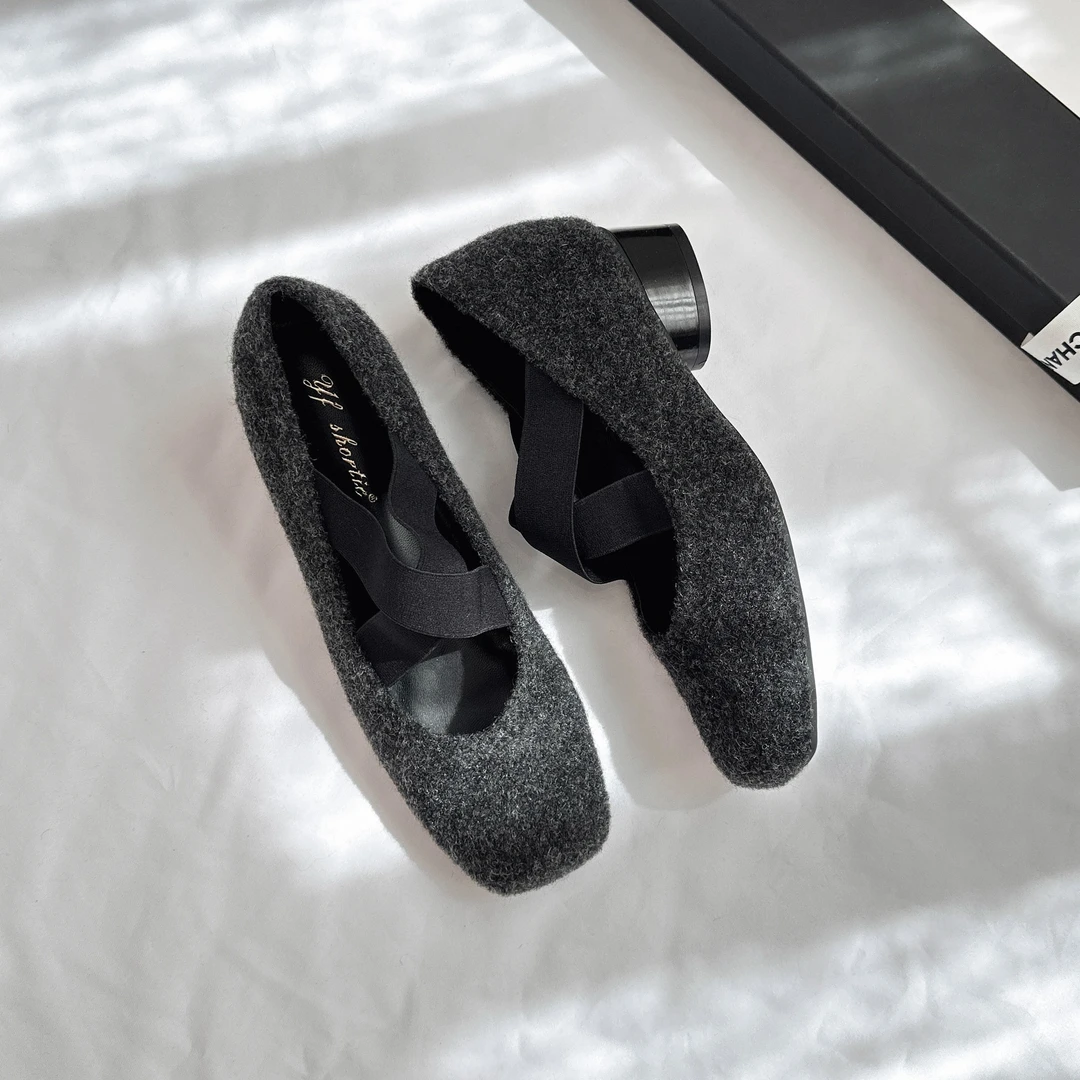 内增高浅口单鞋方头粗跟法式秋冬鞋玛丽珍鞋百搭低跟绒面气质女鞋