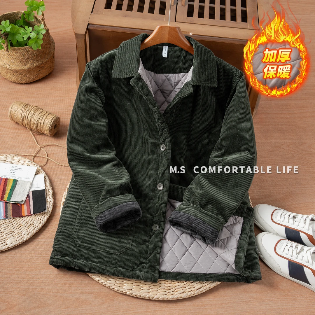 棉麻老吴 【宽松版】新款灯芯绒棉服加厚保暖复古多口袋夹克男士