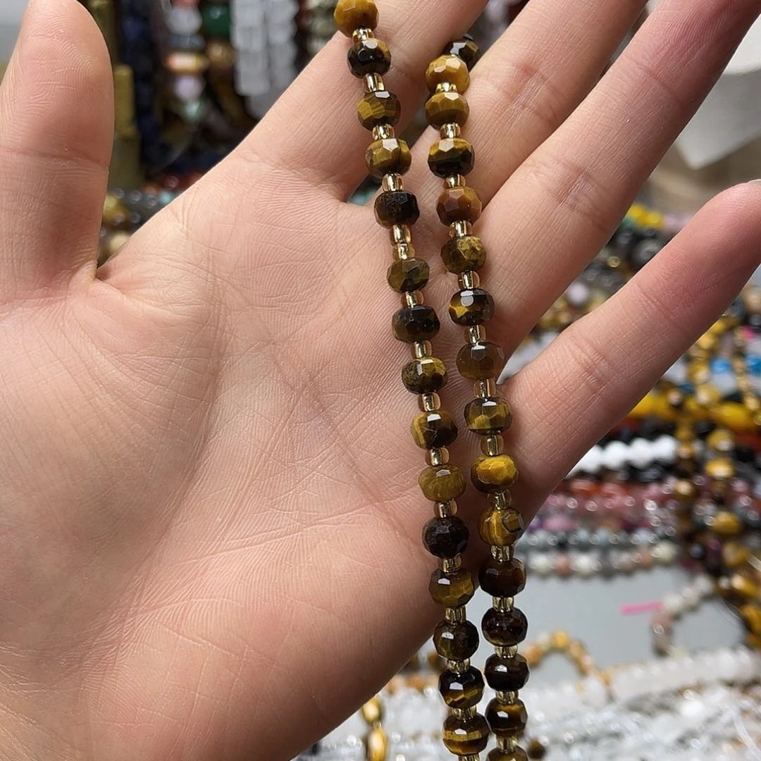 玛瑙/玉髓未镶嵌珠宝半成品卡8黄虎切面车轮一条