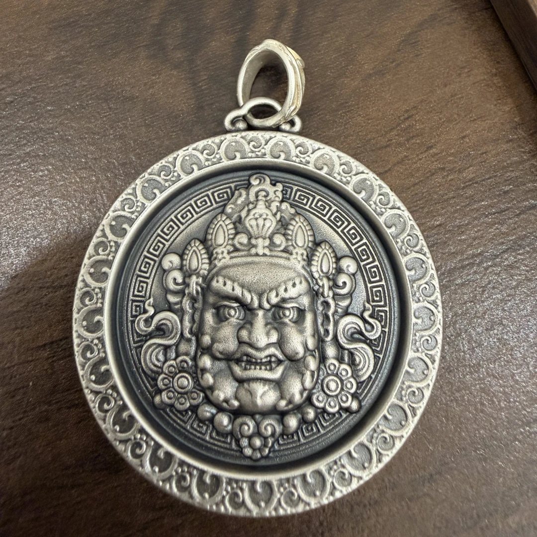 足银银制品  银制品  足银999黄财神手工雕刻实心双面49.5g