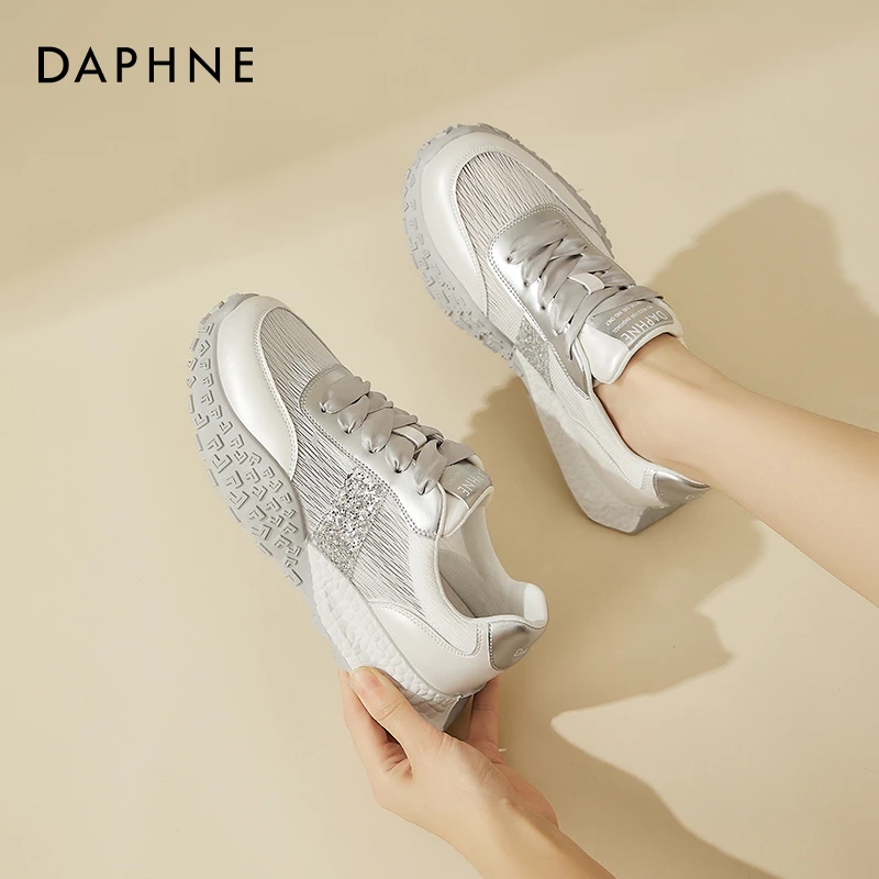 Daphne/达芙妮系带芭蕾德训鞋女阿甘鞋拼接百搭厚底休闲运动鞋