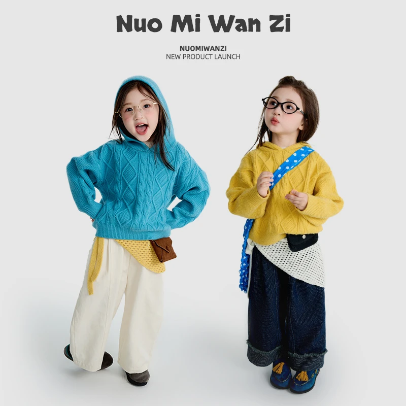 丸子十【现货】儿童韩版百搭连帽麻花毛衣（秋款）WZJ-53100