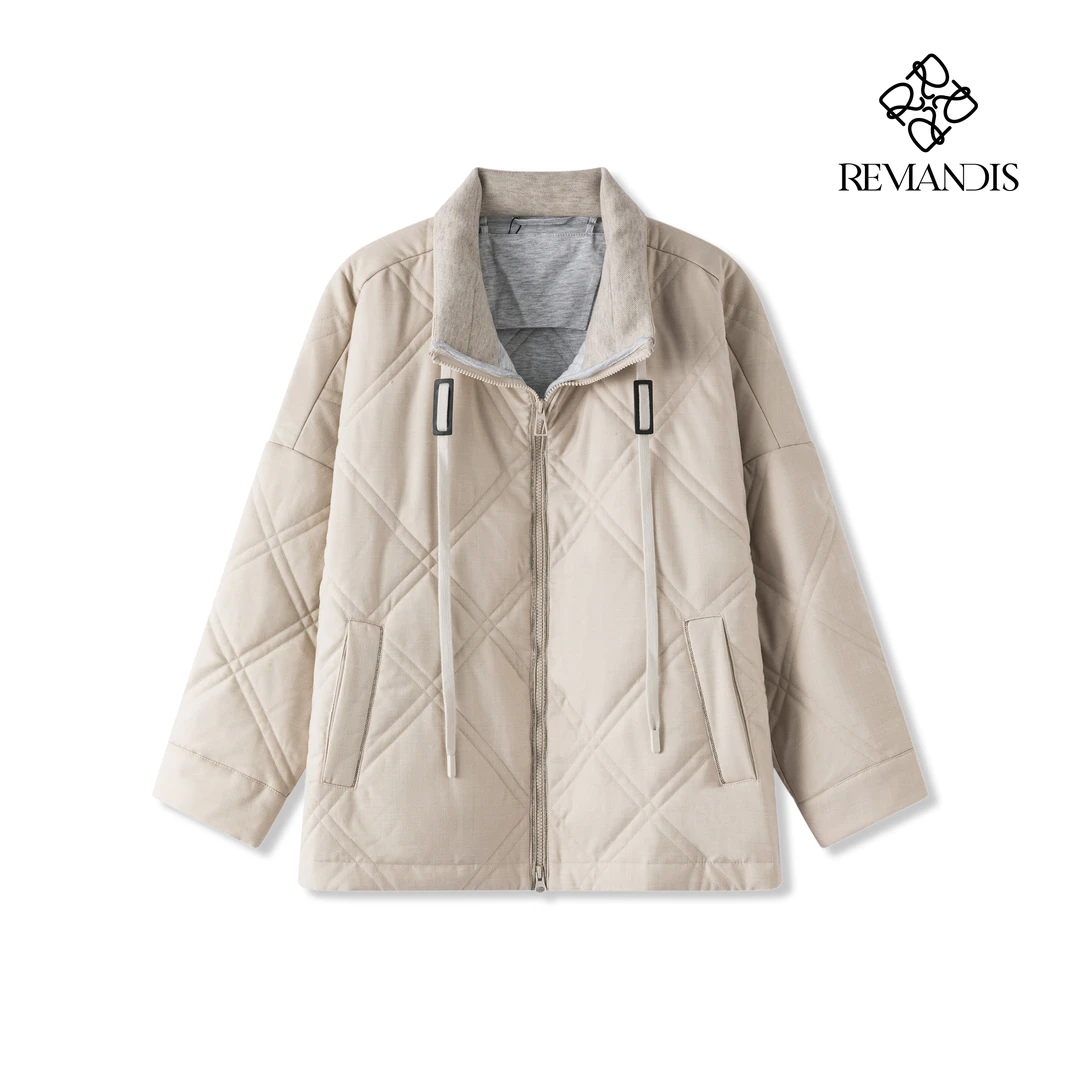 -设计师款羊毛面料方领棉服女装休闲时尚-