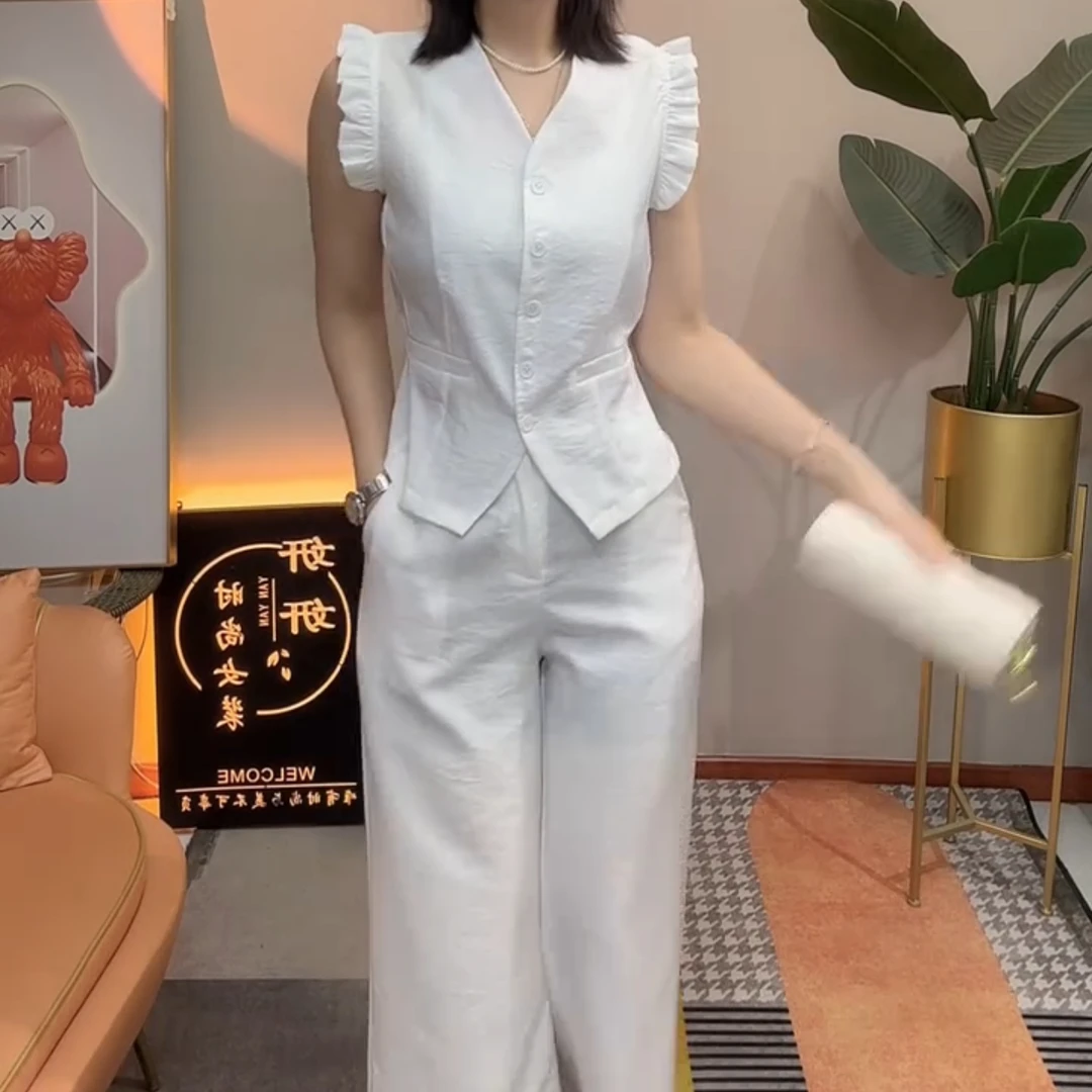 夏季新款时尚显瘦气质百搭宽松女装无袖背心阔腿长裤