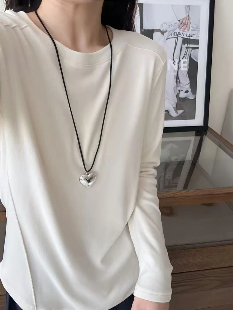 【N圆领款】女士秋冬磨毛糯米绒打底衫 百搭亲肤舒适纯色简约