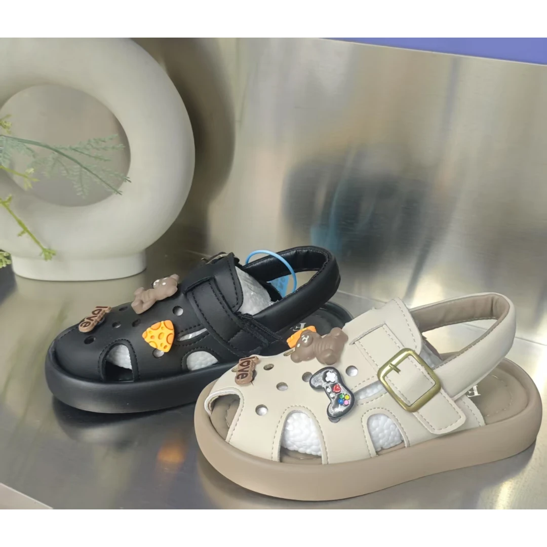 【27-31码】6657时尚卡通包头凉鞋新款韩版镂空勃肯鞋两穿半拖鞋