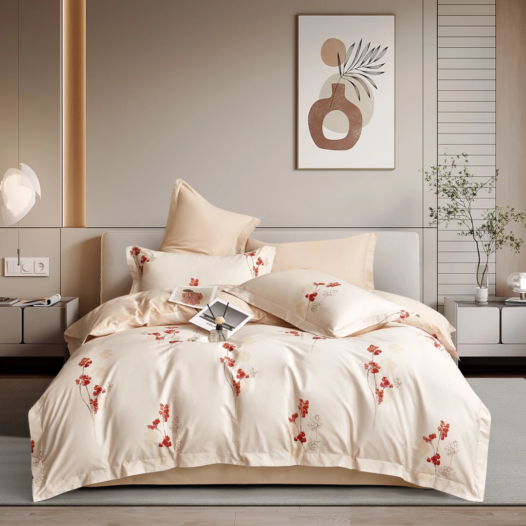 皮尔卡丹床上四件套纯棉全棉水洗被套40支舒适抗皱耐磨床上用品