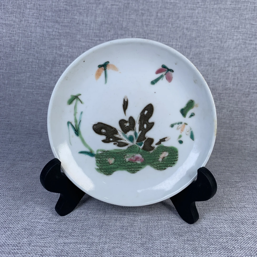 民国粉彩花卉盘古瓷器真品国营镇江市文物商店库出2885399