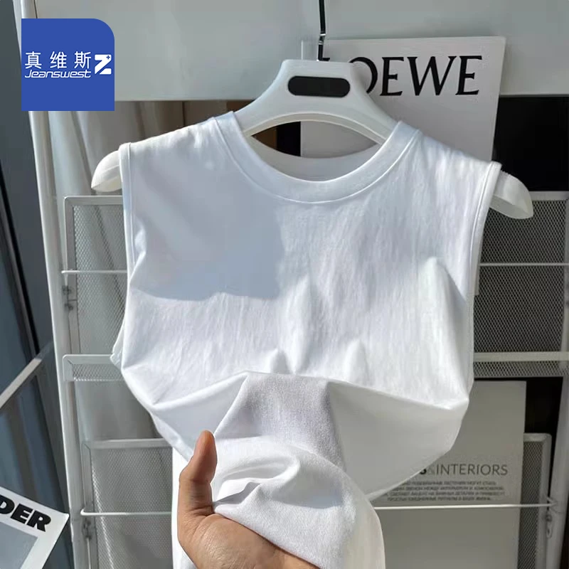 真维斯Z+白色纯棉无袖夏季新款打底内搭运动坎肩背心宽松上衣大码