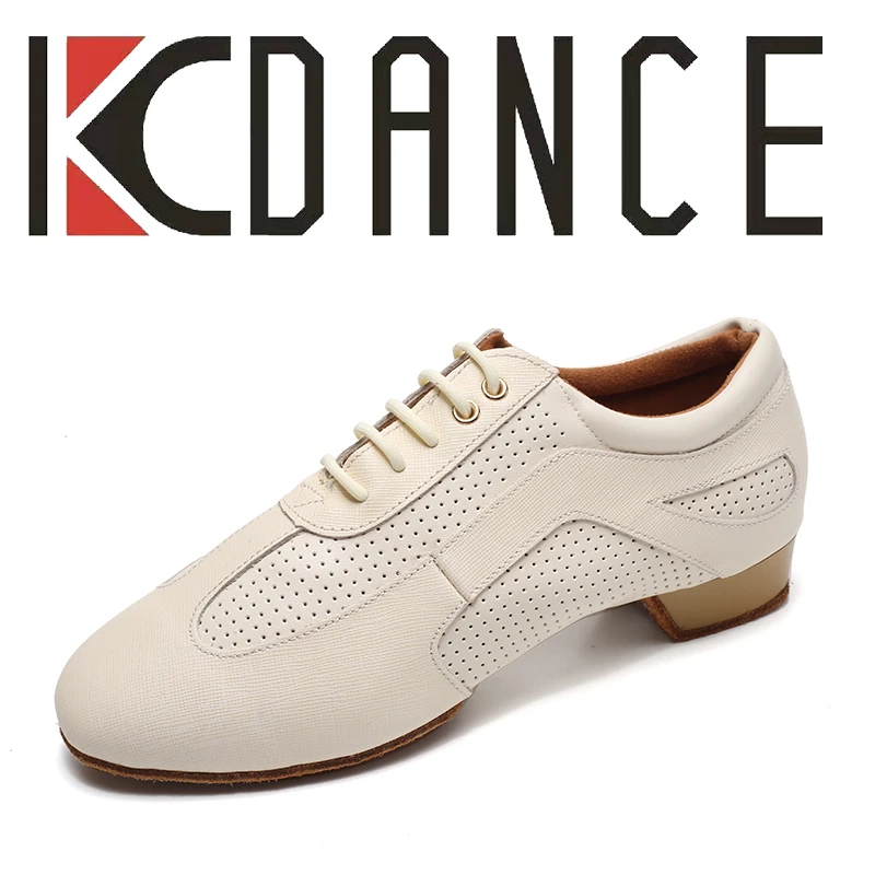 KCDANCE2025新款奶油白拉丁舞鞋室内女成人中低跟软底牛皮舞鞋