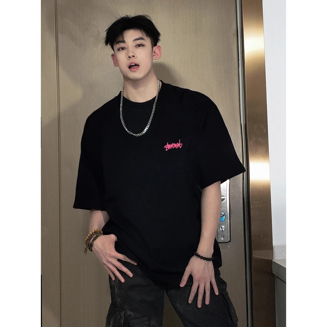 潮牌美式百搭重磅宽松短袖t恤男生夏季纯棉字母印花oversize上衣