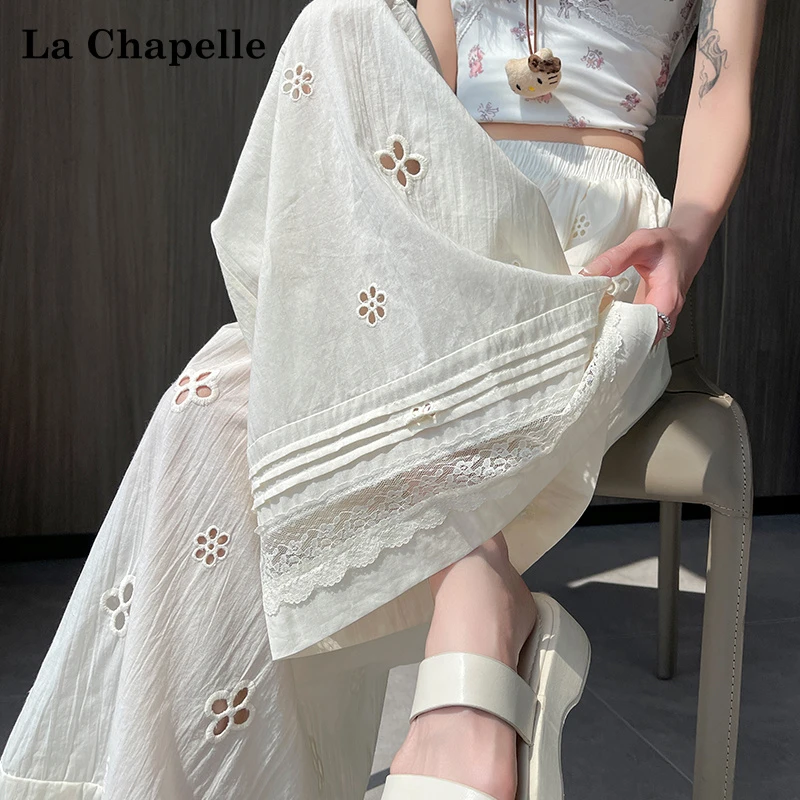 La Chapelle/拉夏贝尔镂空蕾丝九分裤日常度假感飘飘休闲裤阔腿裤