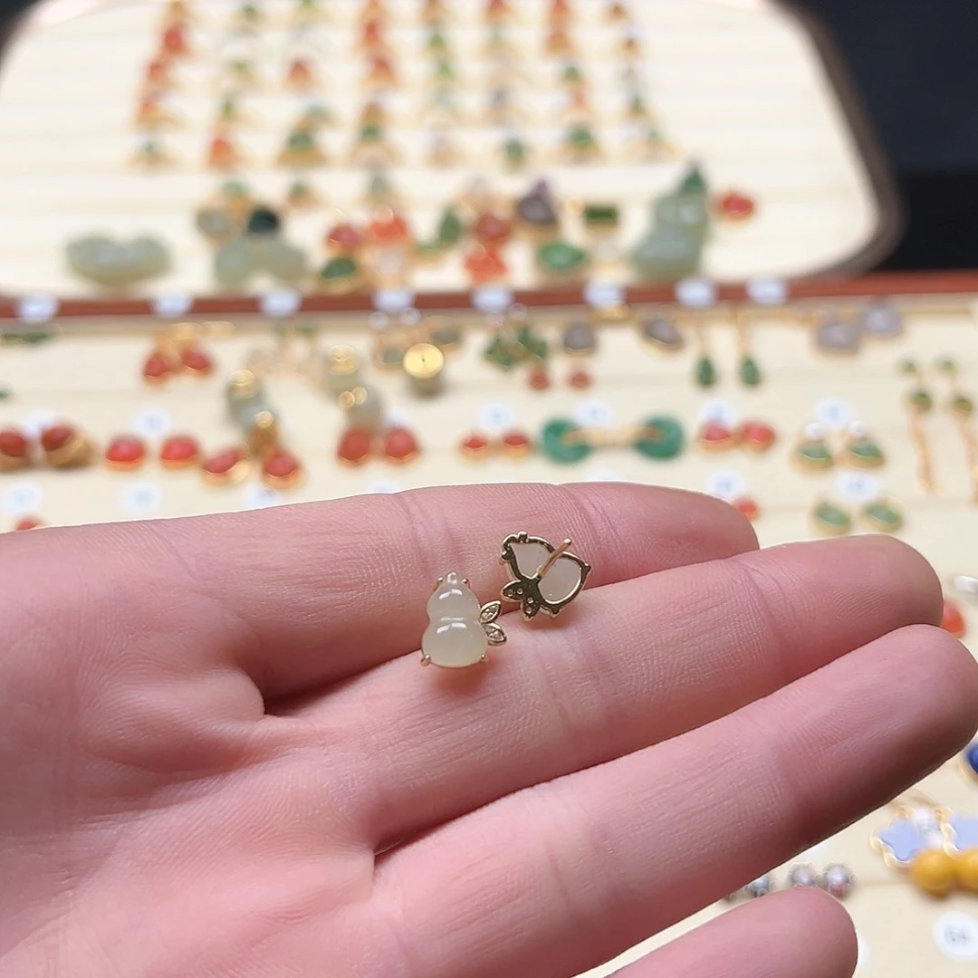 和田玉耳饰银S925镶嵌