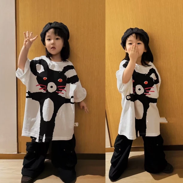 【可爱萌萌】蒙蒙潮童2025夏款男女童中大童卡通宽松T恤短袖