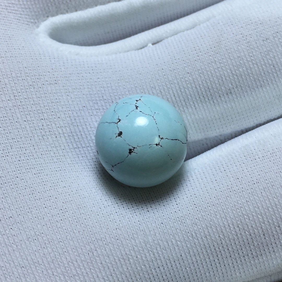 【水草纹圆珠】湖北十堰原矿绿松石单珠，尺寸10.3mm重1.29克