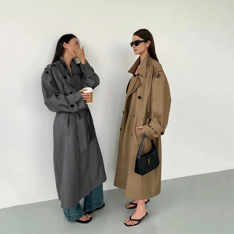 周MIAO巴黎旧梦经典廓形大翻领双排扣风衣春秋中长款气质外套女