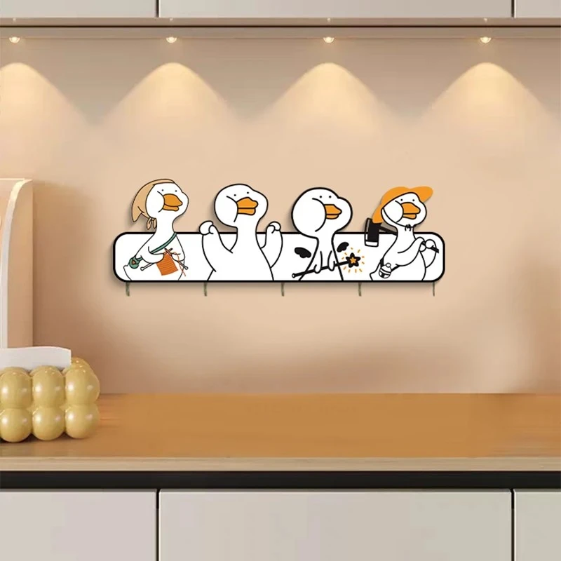 可爱卡通鸭粘贴式钥匙收纳挂钩时尚玄关墙挂装饰免打孔挂钩