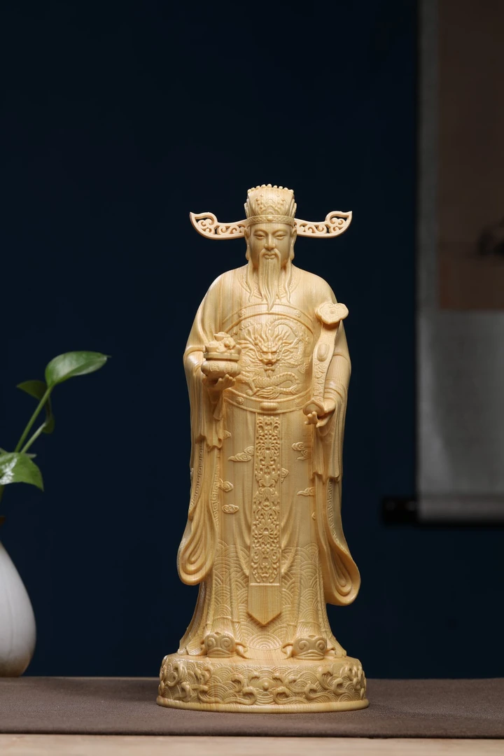 桧木精雕招财元宝财神爷禄星家用寺庙供奉神像摆件家居装饰D